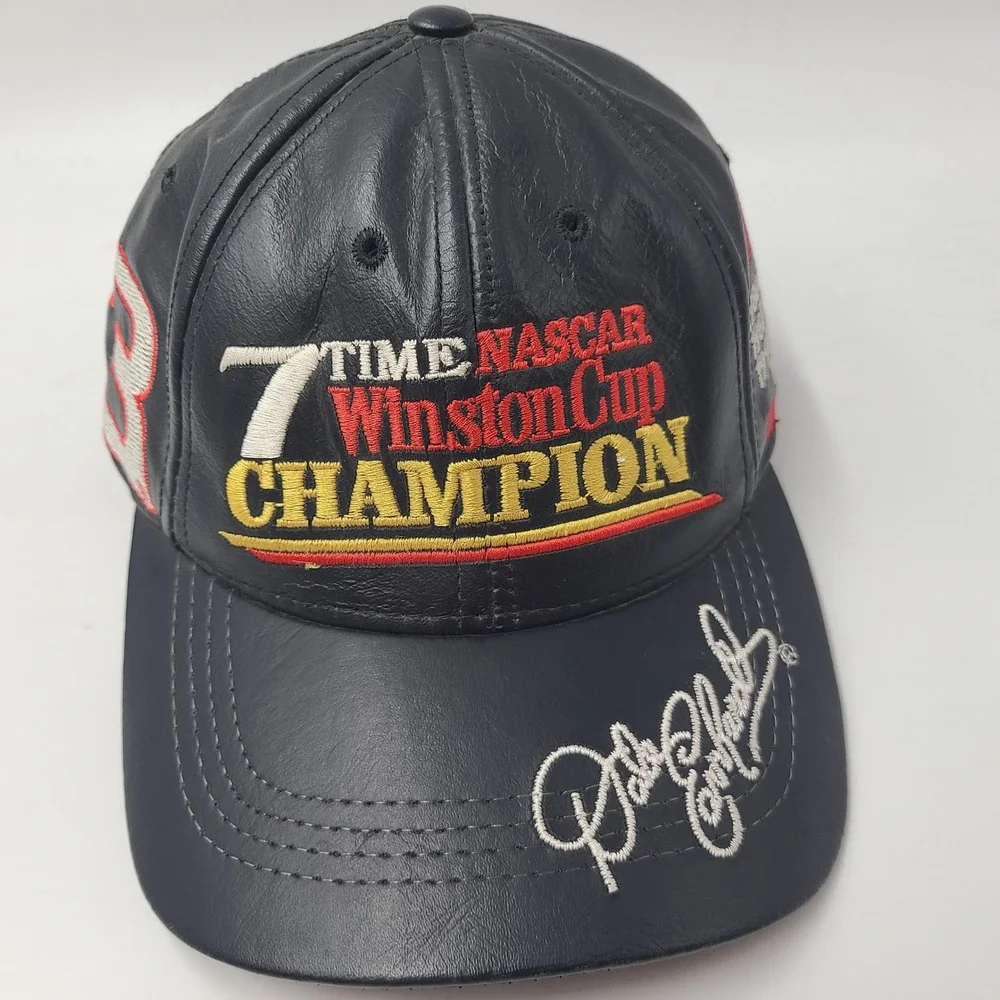 Vtg‎ Dale Earnhardt Hat Strapback (Fits Small) Leather Black NASCAR #3 Champion